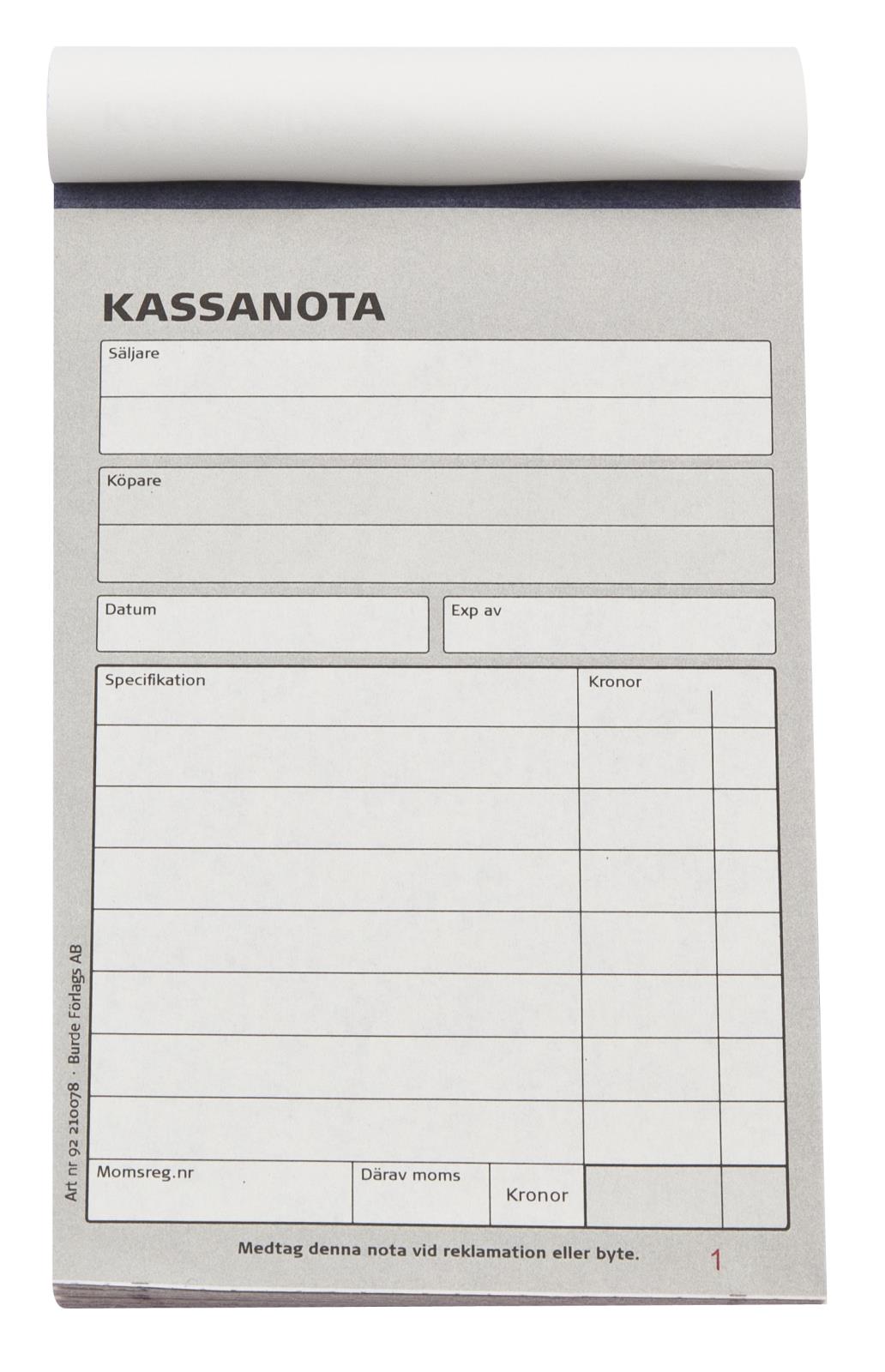 Kassapärm med 50 numrerade sidor och kopieringspapper i A6-storlek