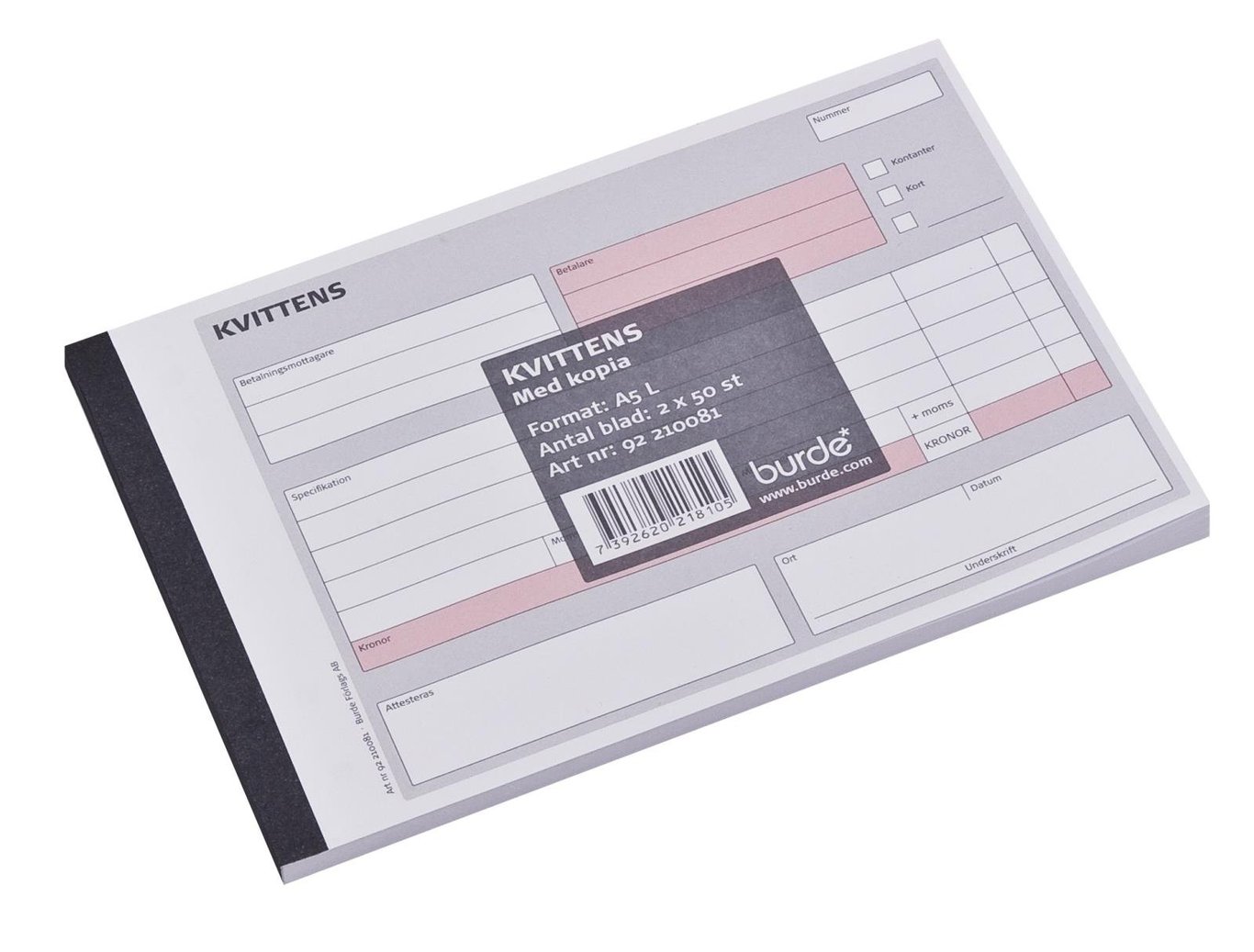 Kvittensblock med 50 sidor, kopieringsbar A5 storlek, för anteckningar och kvitton