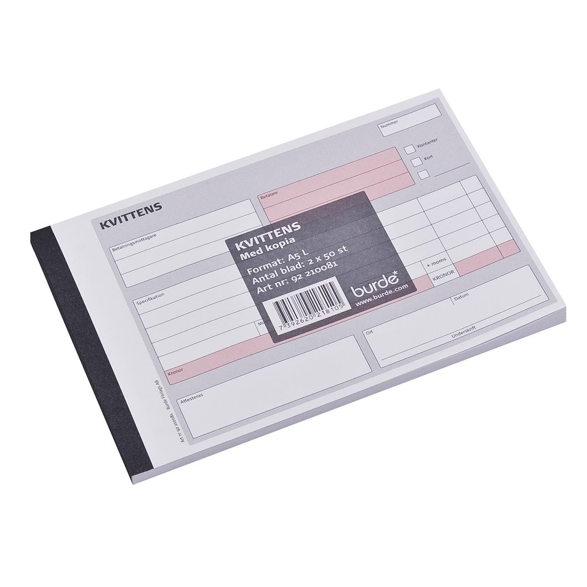 Kvittensblock med 50 sidor, kopieringsbar A5 storlek, för anteckningar och kvitton