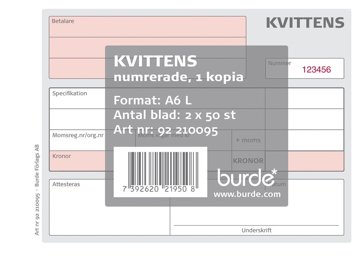 Kvittensblock Numrerad 50 Sidor Med Kopia A6L 10230001