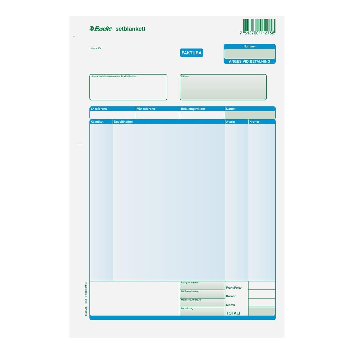 Fakturablanketter onumrerade med 2 kopior A4 10230007