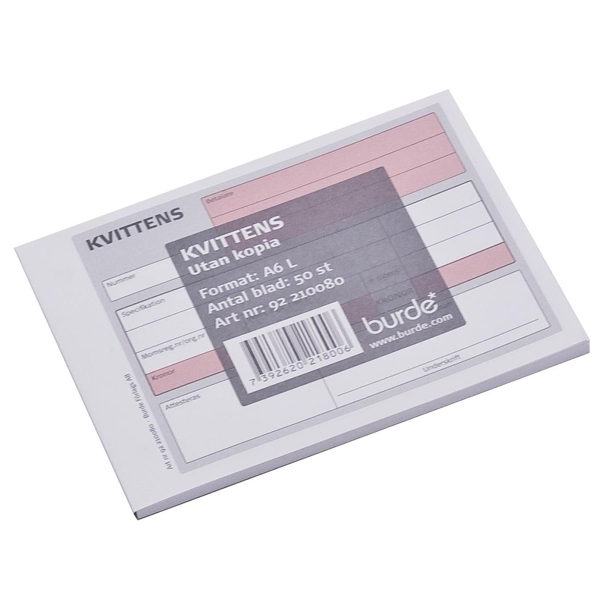 Kvittensblock utan kopia, 50 sidor, A6L storlek, för anteckningar