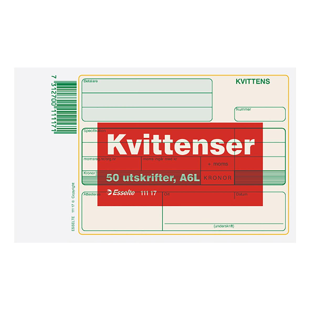 Kvittensblock med 50 utskrifter, A6L, utan kopia, utan omslag