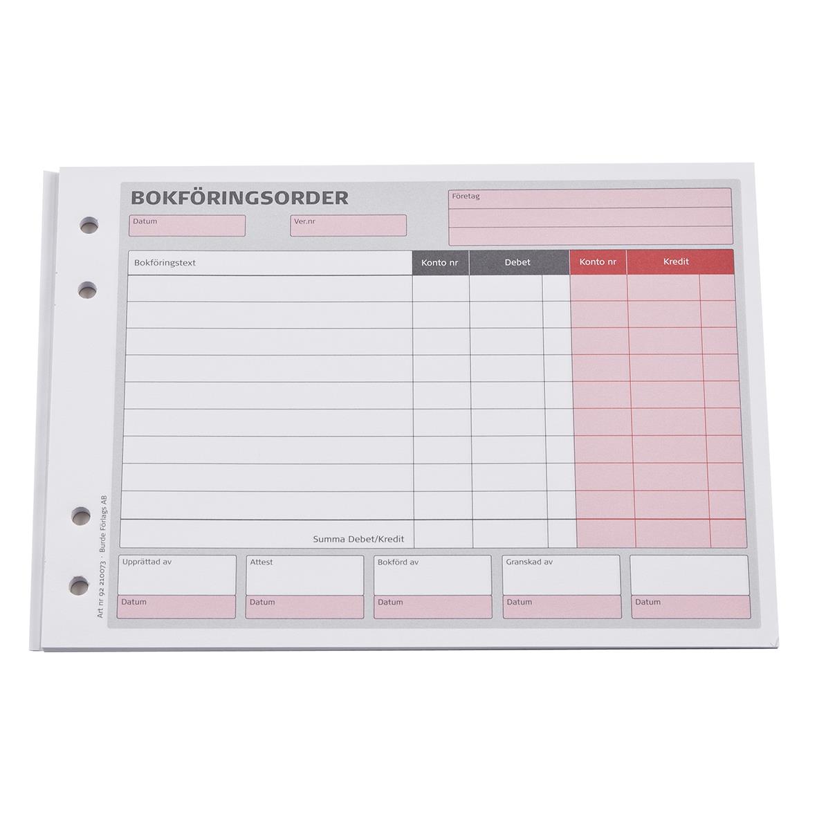 Bokföringsorder med 50 sidor i A5-format, rosa och vit design