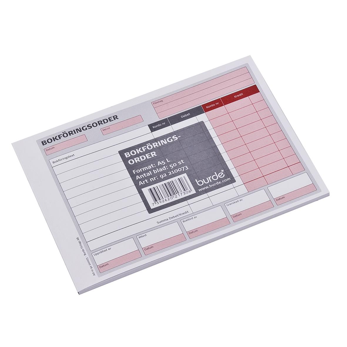 Bokföringsorder med 50 sidor i A5-format