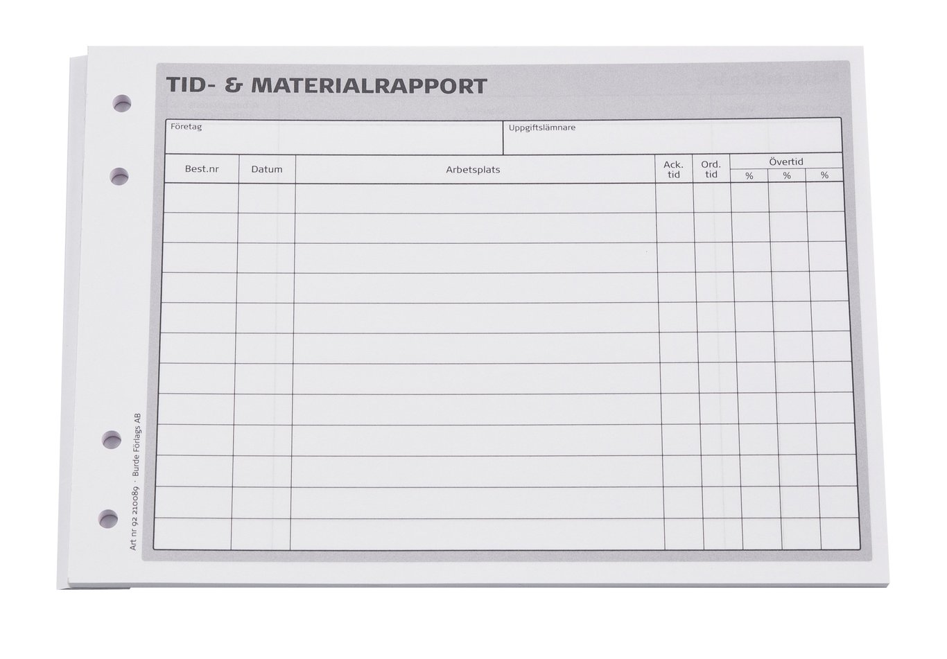 Tid & Materialrapport 50 Sidor A5L 10240009_2