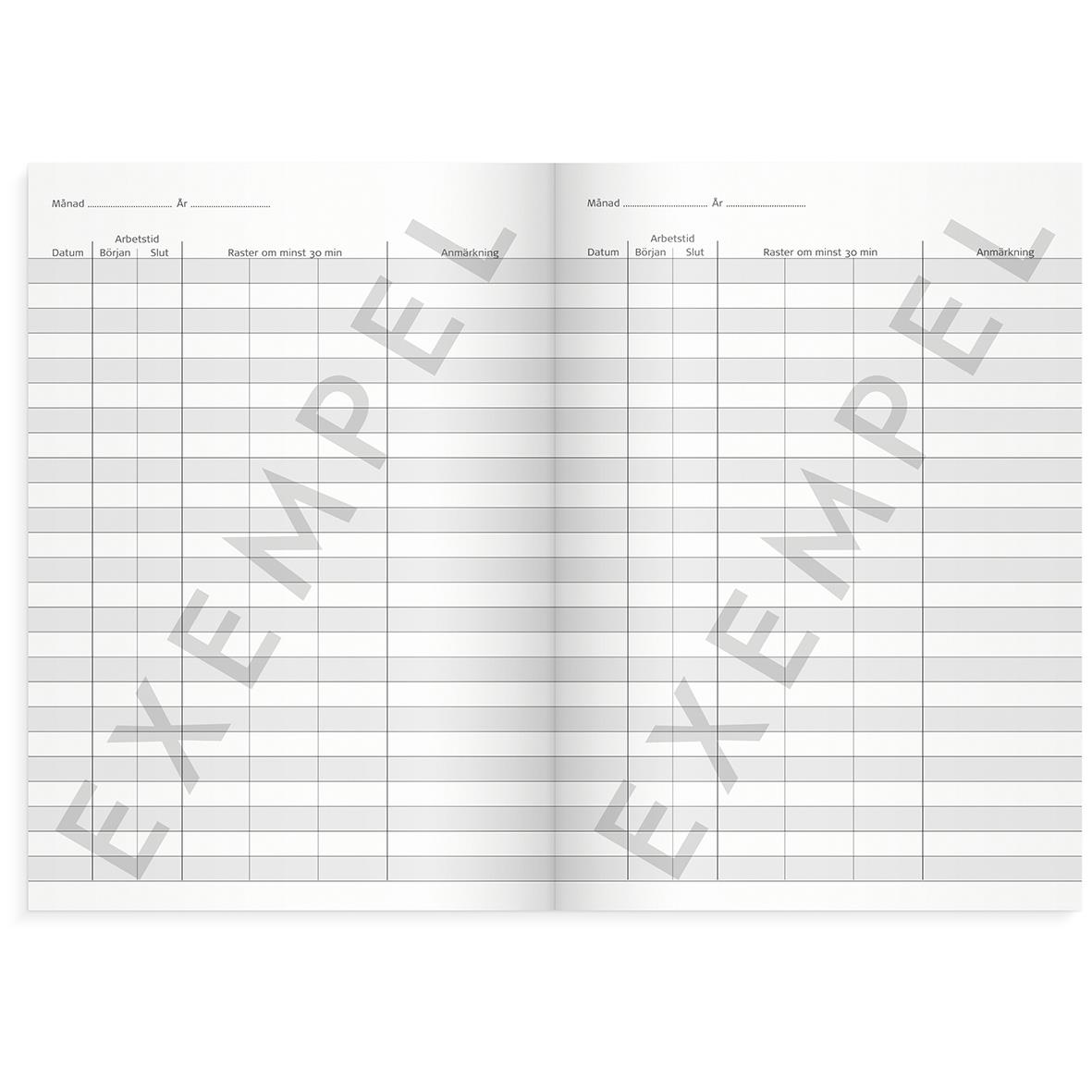 Arbetstidsbok med 32 sidor i A5-format för att registrera arbetstider