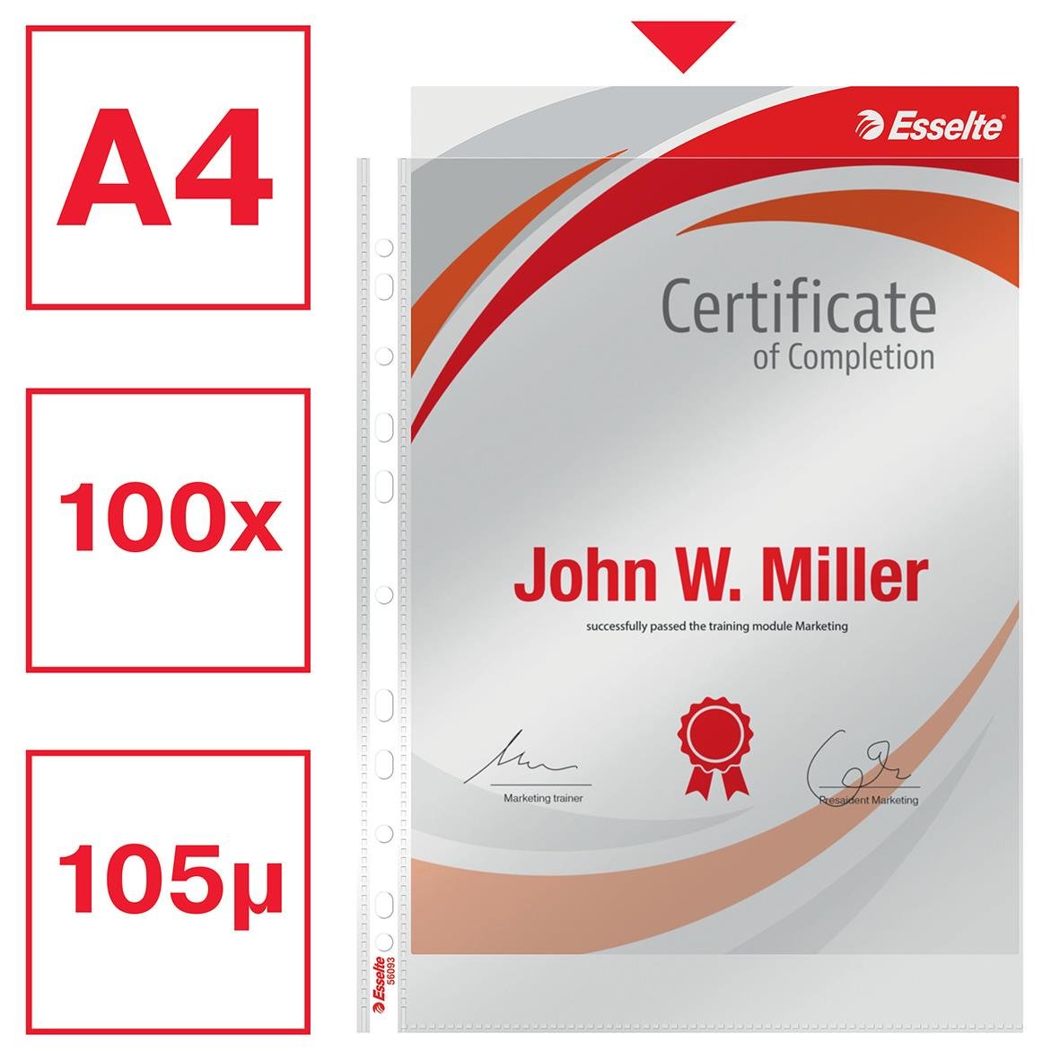 Klar plastficka för A4, 100-pack, 0,105mm tjock, Esselte