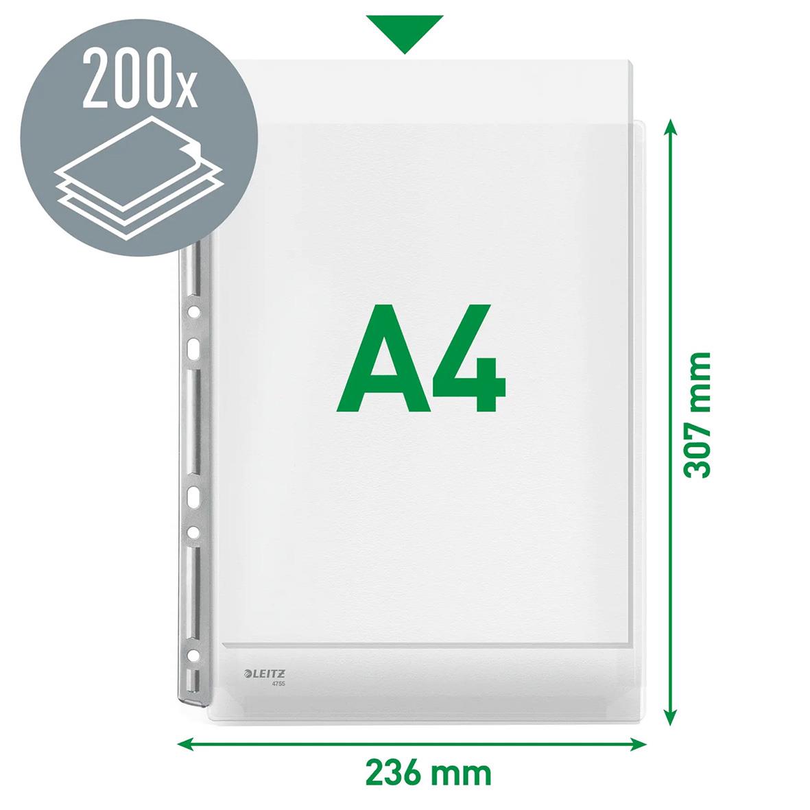 Klar expanderbar A4-plastficka från Leitz med metallremsa, plats för upp till 200 ark, 236 x 307 mm