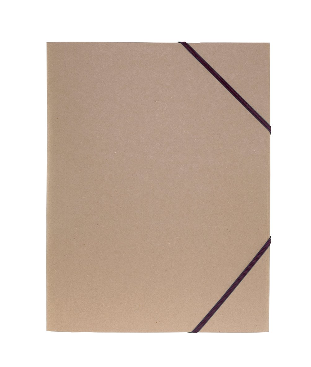 Pappmapp med tre klyftor i naturfärg, A4-storlek, med elastisk band