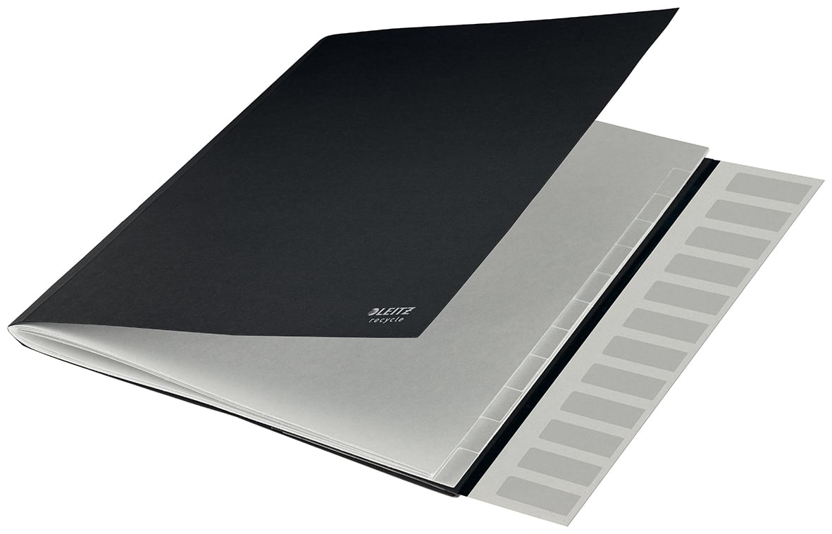 Sorteringsmapp Leitz Recycle 12-flik svart med etikettficka