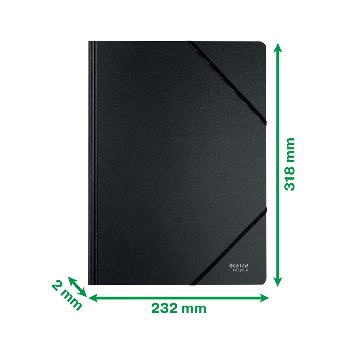 Svart Leitz Recycle kartong för A4 med snoddmapp, mått 318x232x2 mm