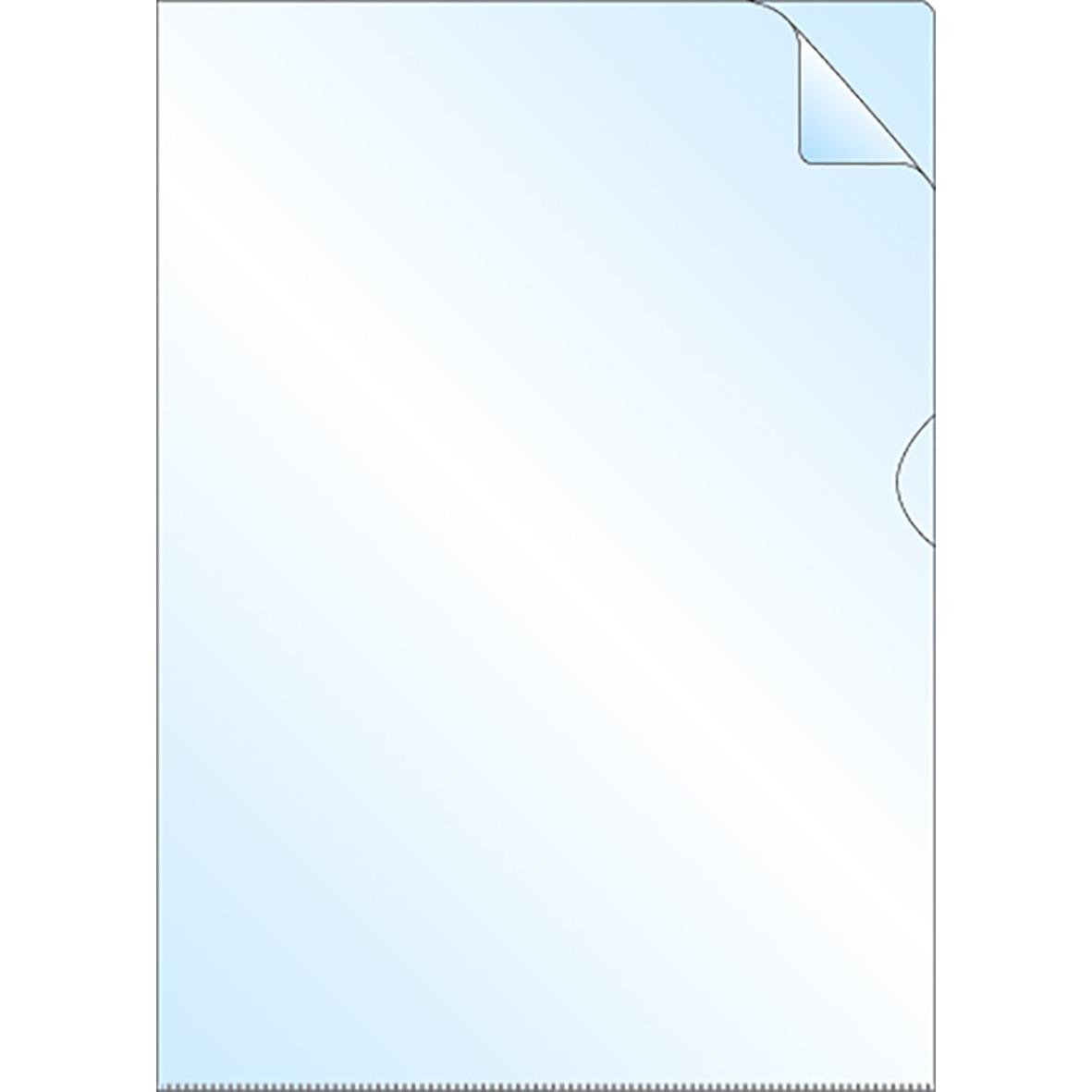 Klar aktmapp i A5 storlek av transparent plast med rundade hörn och vikning i övre högra hörnet