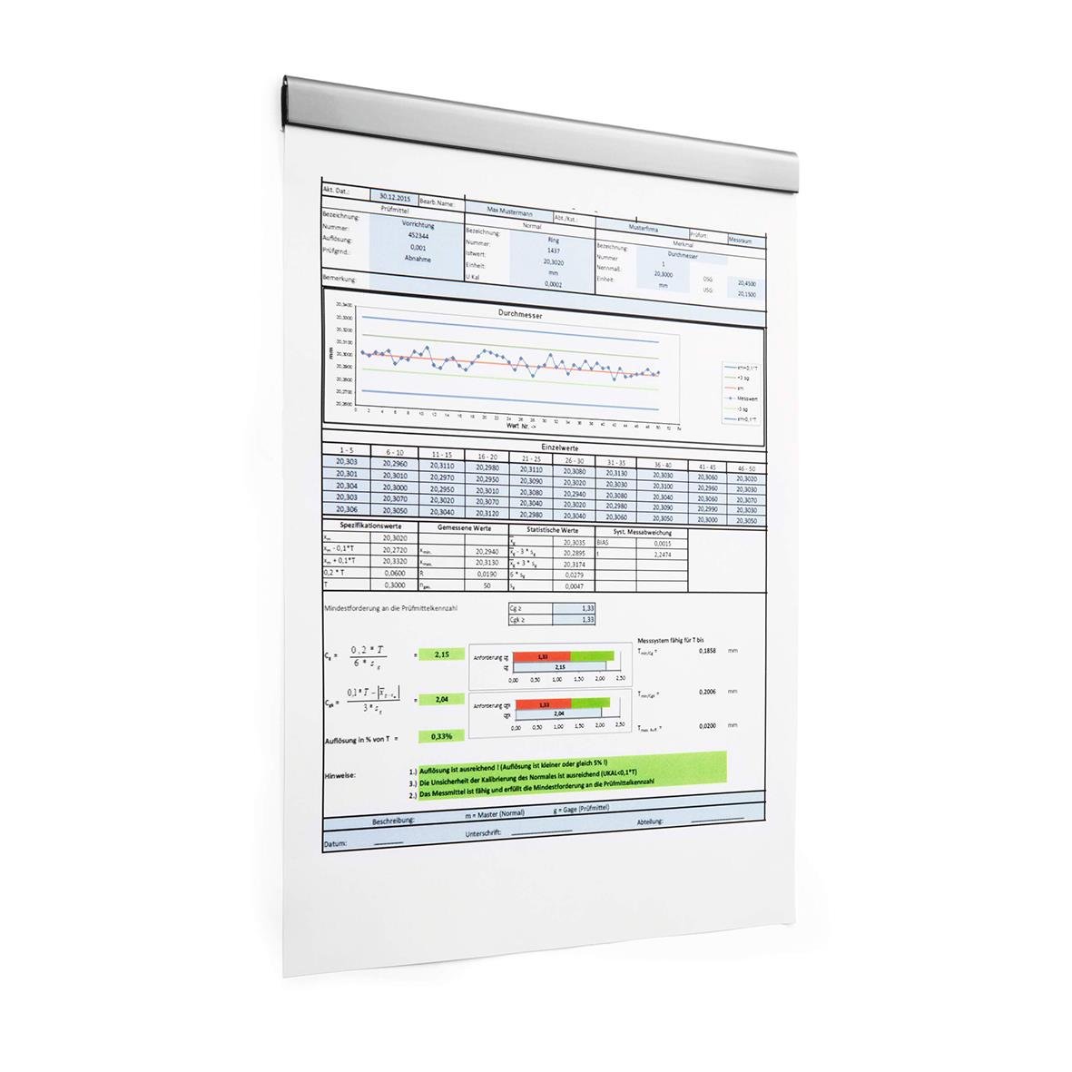 Magnetisk pappershållare i silver, 210 mm, för att fästa dokument på vägg