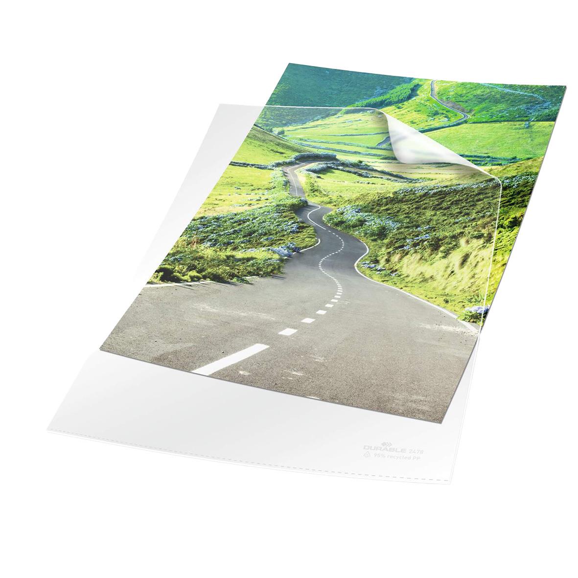 Transparent plastmapp med bild av landsväg och gröna landskap, A4 storlek, 0,10mm tjocklek, hållbar ECO