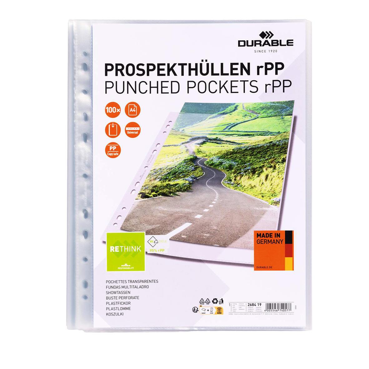 Transparent plastficka Durable ECO 0,08mm A4 för dokument, hållbar och miljövänlig