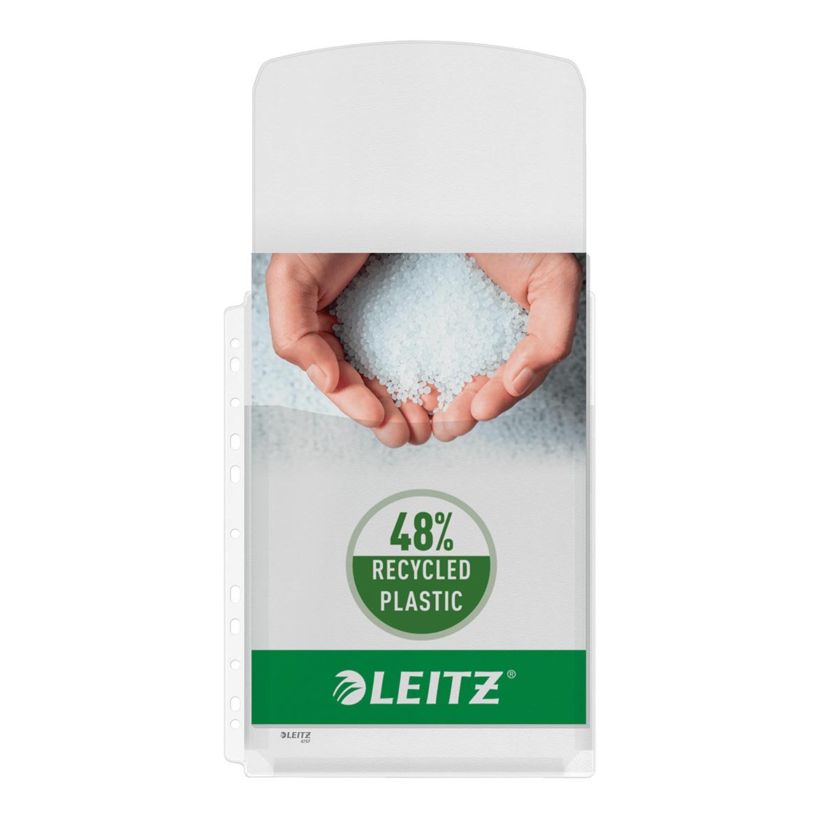 Klar expanderbar Leitz plastficka med flik i A4-format, tillverkad av 48 procent återvunnen plast