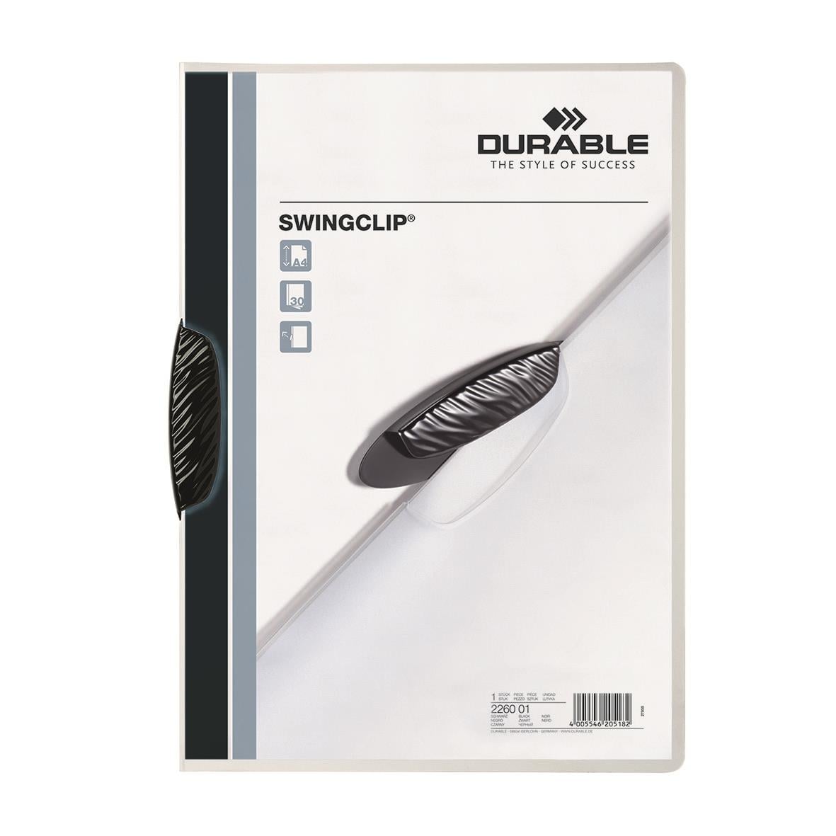 Svart klämmapp för ark, 30 st, A4, Durable Swingclip