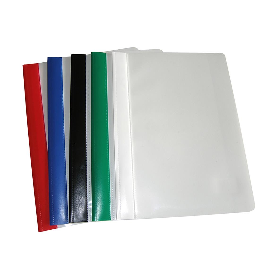 Offertmapp med täckskena i vit, röd, blå, svart och grön färg