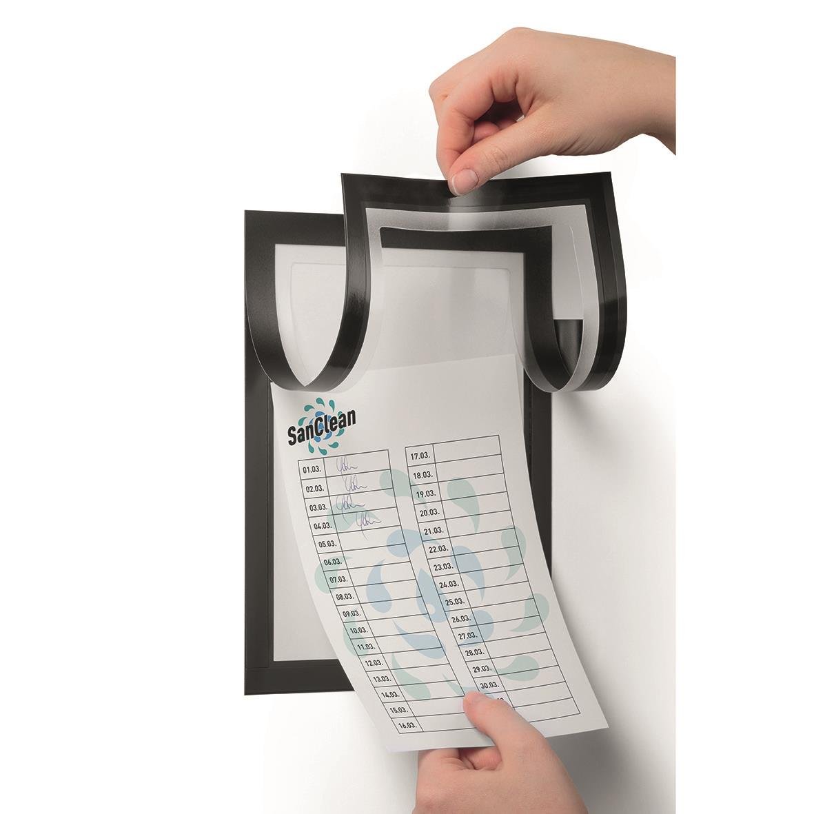 Svart självhäftande anteckningsram för A5-ark, enkelt att skriva direkt på.