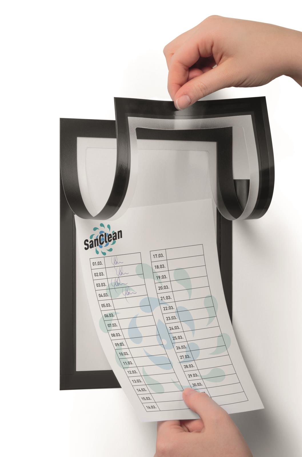 Svart självhäftande anteckningsram för A5-ark, enkelt att skriva direkt på.