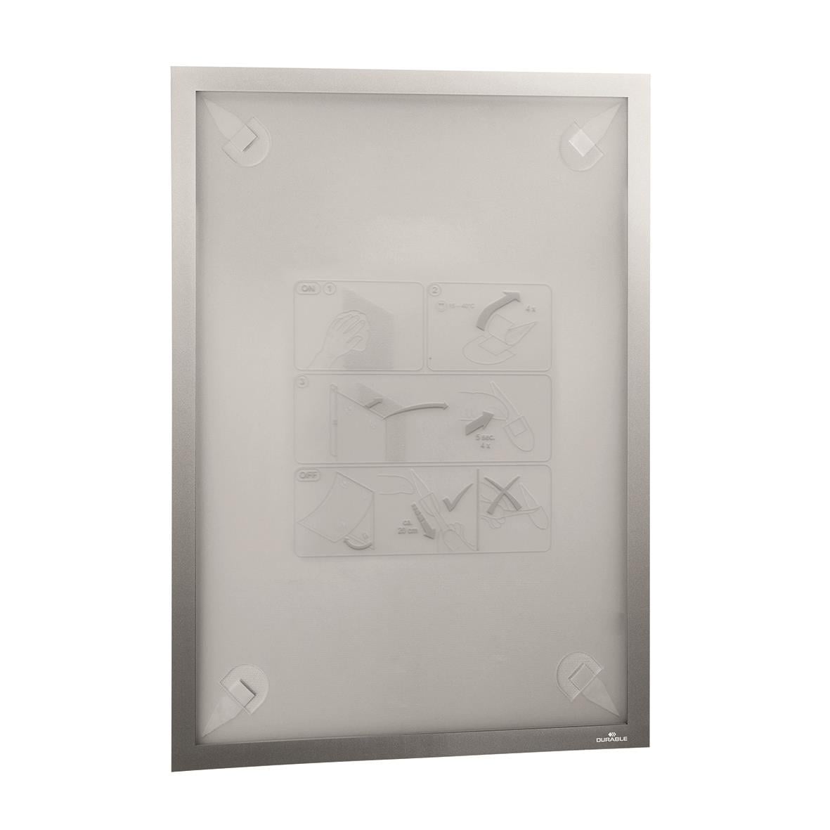 Silver Duraframe tapetram för A3 med vit ram och instruktioner