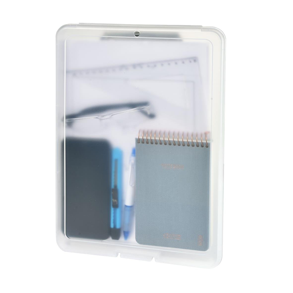 Transparent skrivplatta med förvaring för A4-papper och kontorsmaterial