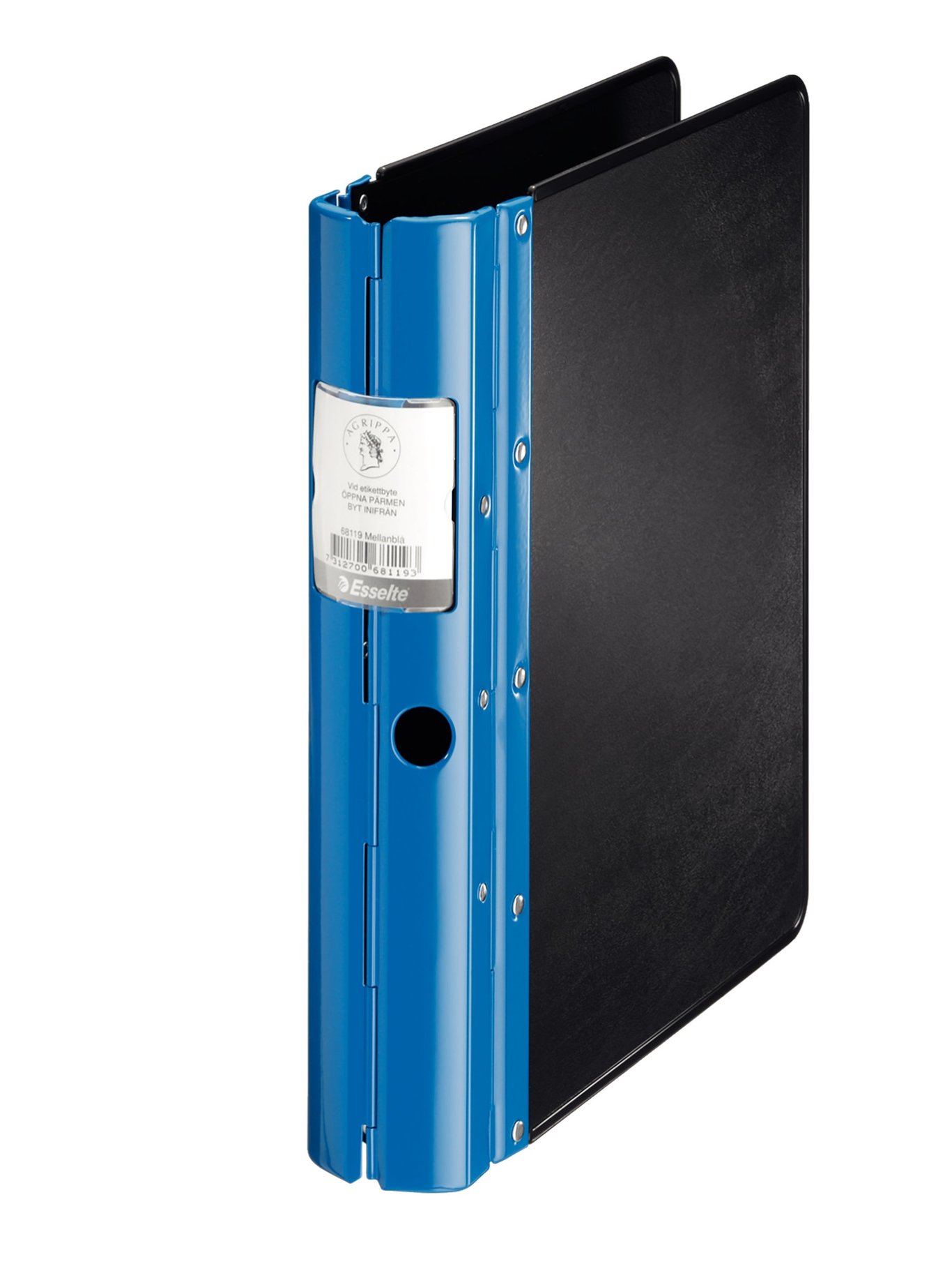 Blå Agrippa Classic 60mm gaffelpärm för A4+ dokument