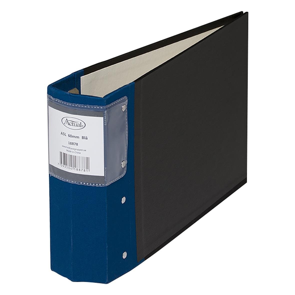 Blå A5 gaffelpärm med 60mm bredd och svart rygg