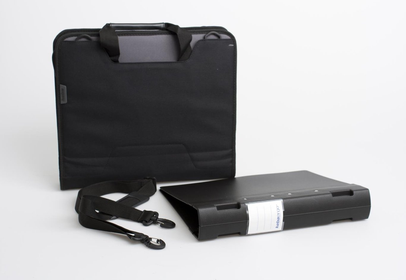 Svart pärmväska för Keba Kebameeting 55mm, A4+ storlek, med axelrem och handtag