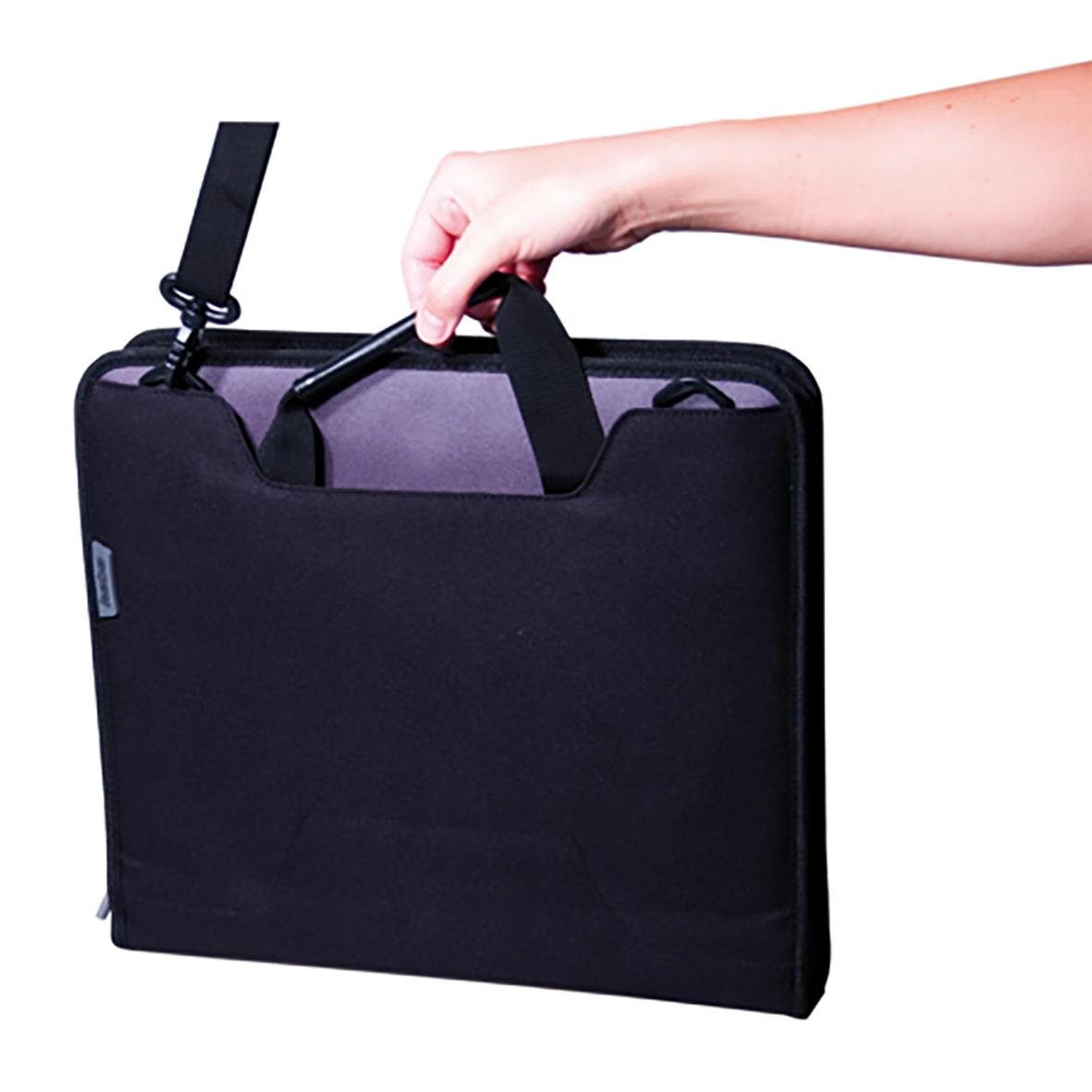 Svart pärmväska för A4+ dokument, handtag och axelrem