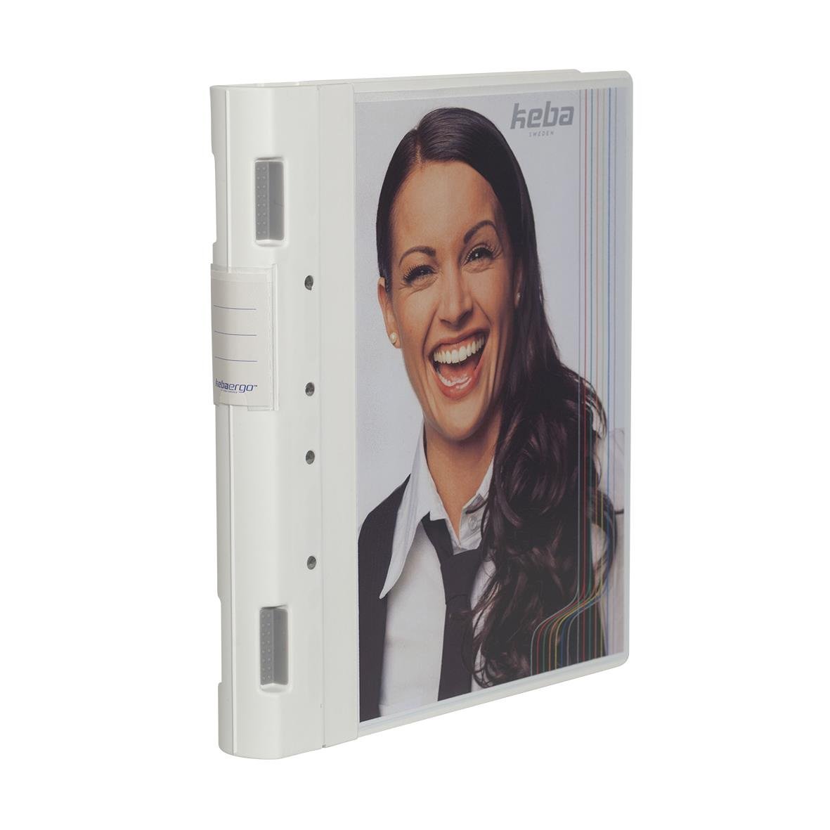 Vit gaffelpärm Keba Ergo med ficka 40mm A4+ med bild av leende kvinna