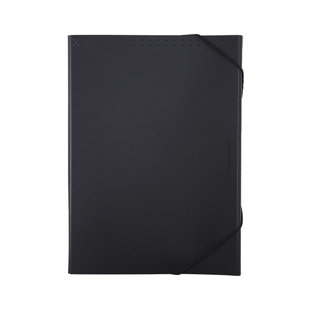 Svart A4-arkivmapp med 13 fickor av plast, stängs med elastisk band
