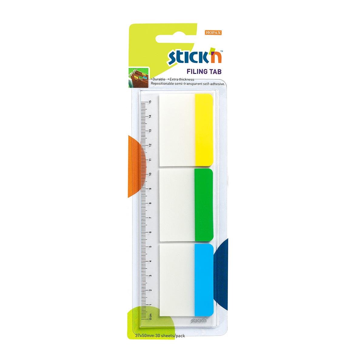 Märkflik Stick´n 3x10 flikar i tre färger, 37x50mm, för märkning och organisering