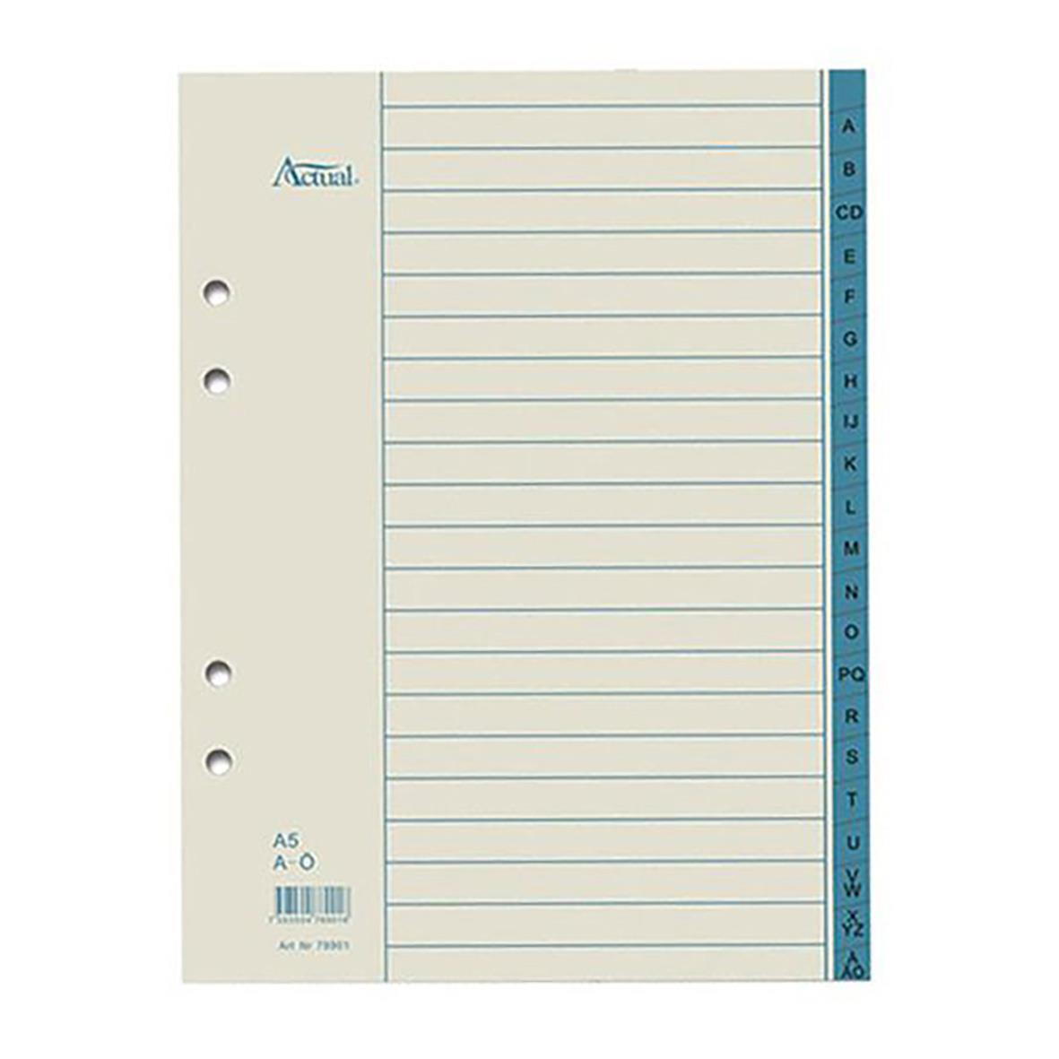Pärmregister med A-Ö för papper i A5 storlek, blå och vit design