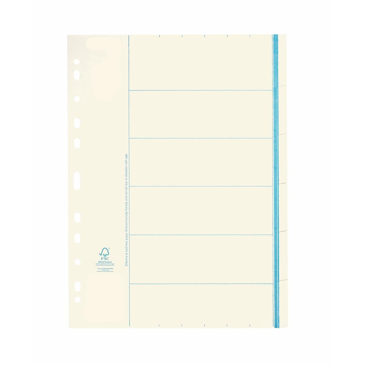 Pärmregister för AllOffice papper, 5-flik, A4, med blå linje och perforering