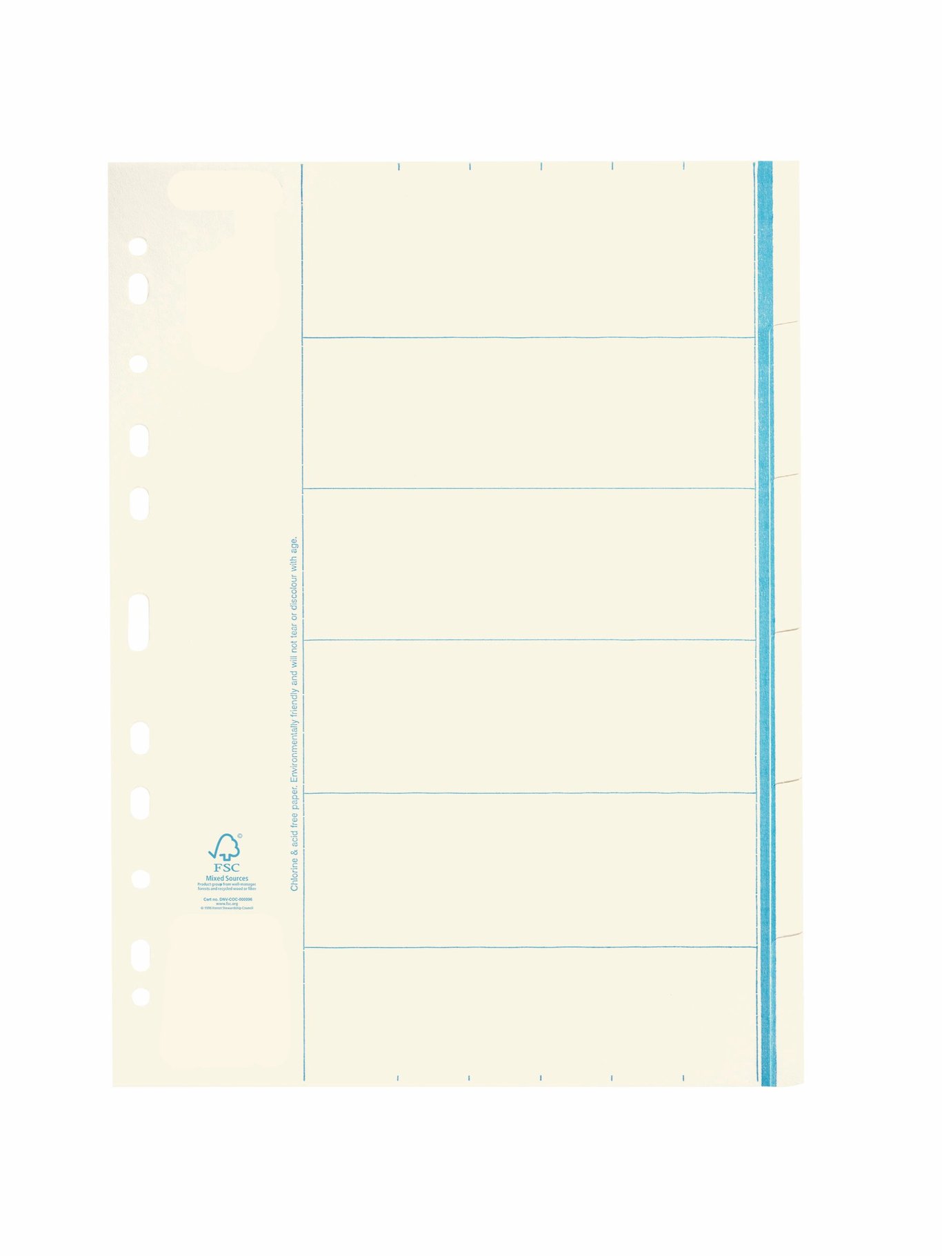 Pärmregister för AllOffice papper, 5-flik, A4, med blå linje och perforering