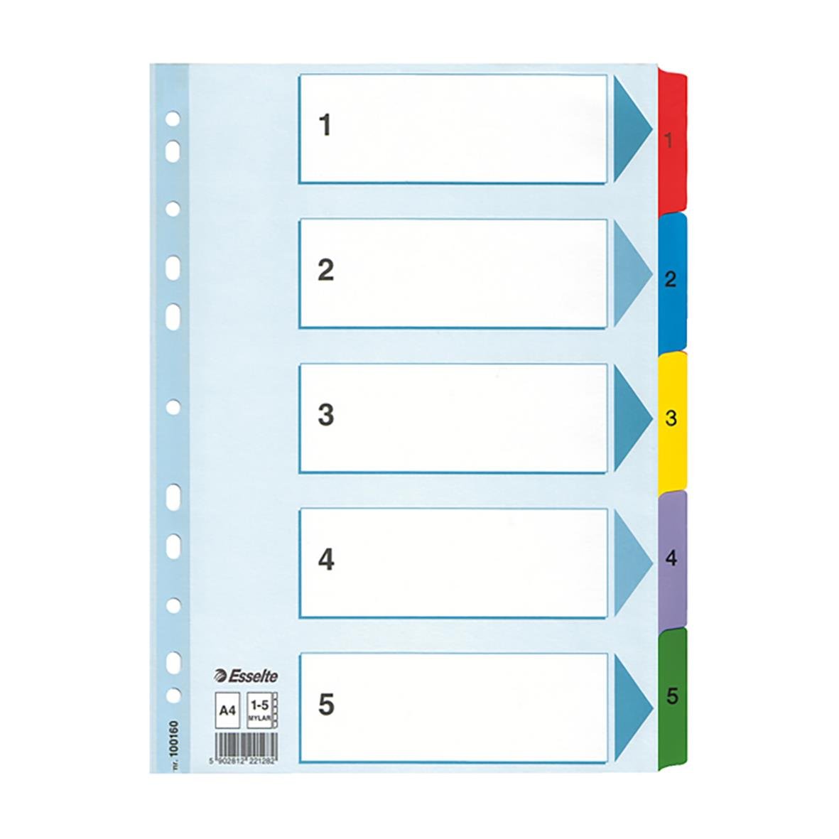 Pärmregister Esselte Mylar 1-5 A4 med färgade flikar för organisering