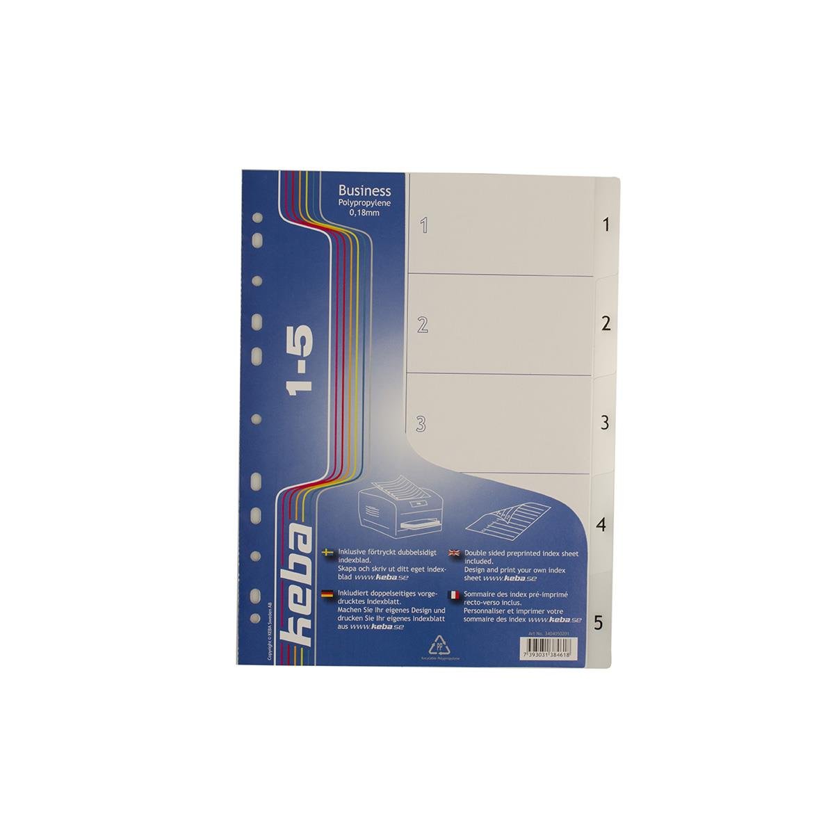 Pärmregister Keba Business plast 1-5 A4 med numrerade flikar och plats för dokument