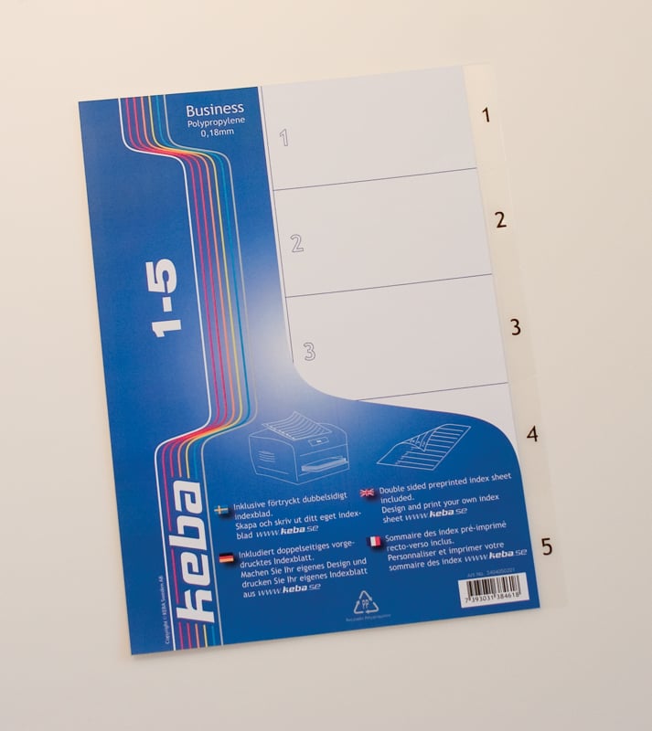 Pärmregister Keba Business plast 1-5 A4 med numrerade flikar för organisering