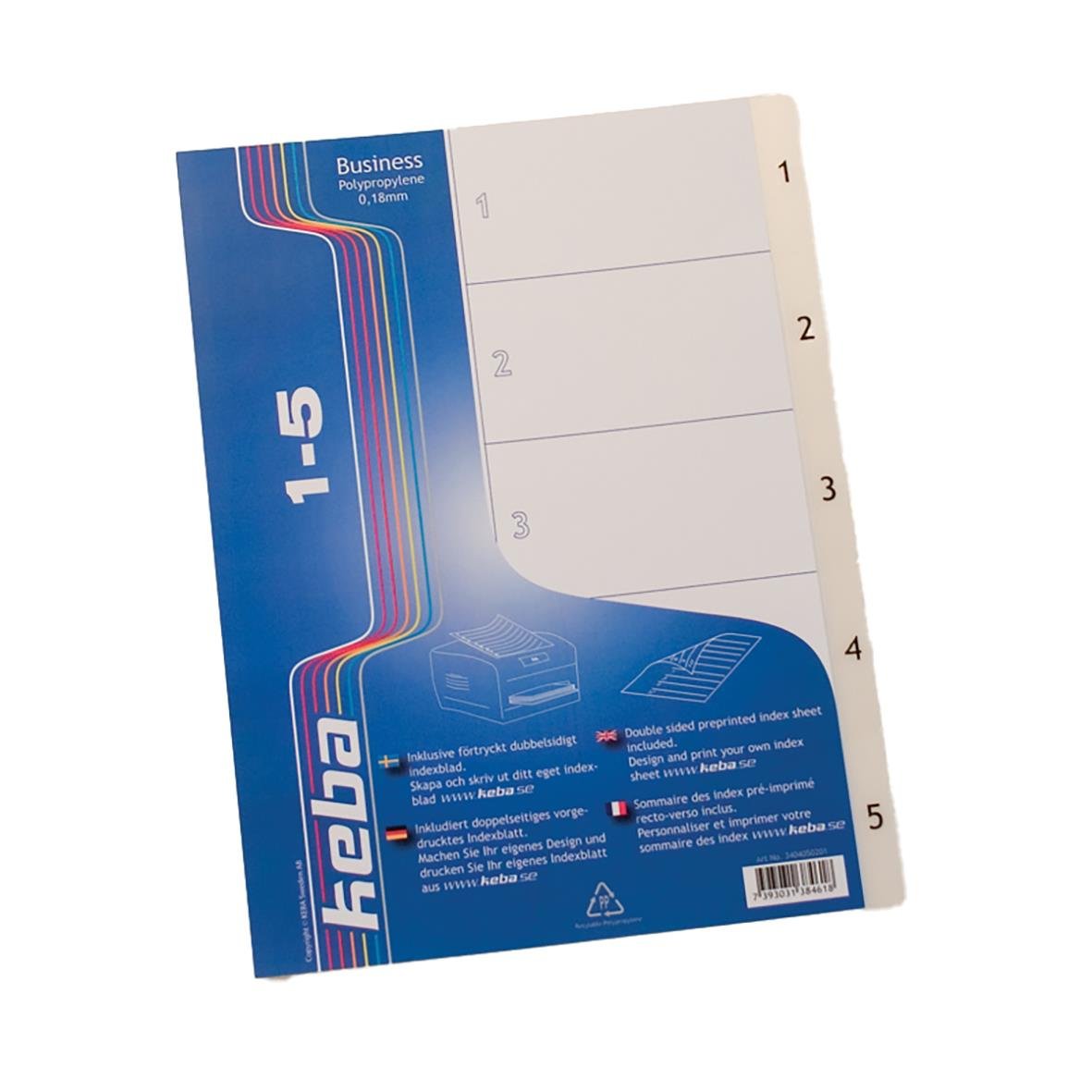 Pärmregister Keba Business plast 1-5 A4 med numrerade flikar för organisering