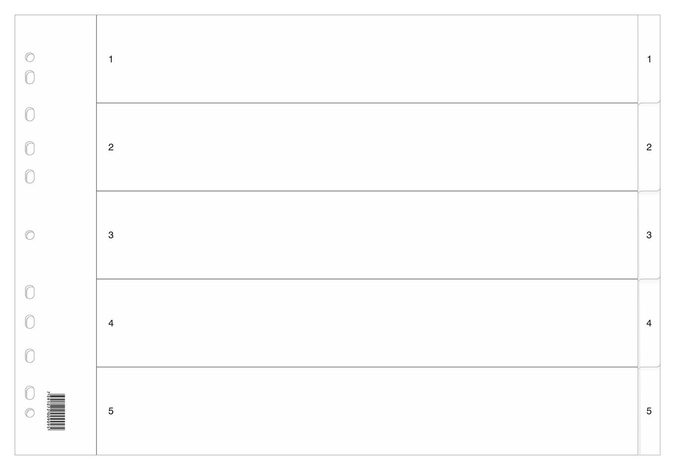 Pärmregister plast 1-5 PP A3L med numrerade rader och barcodesida