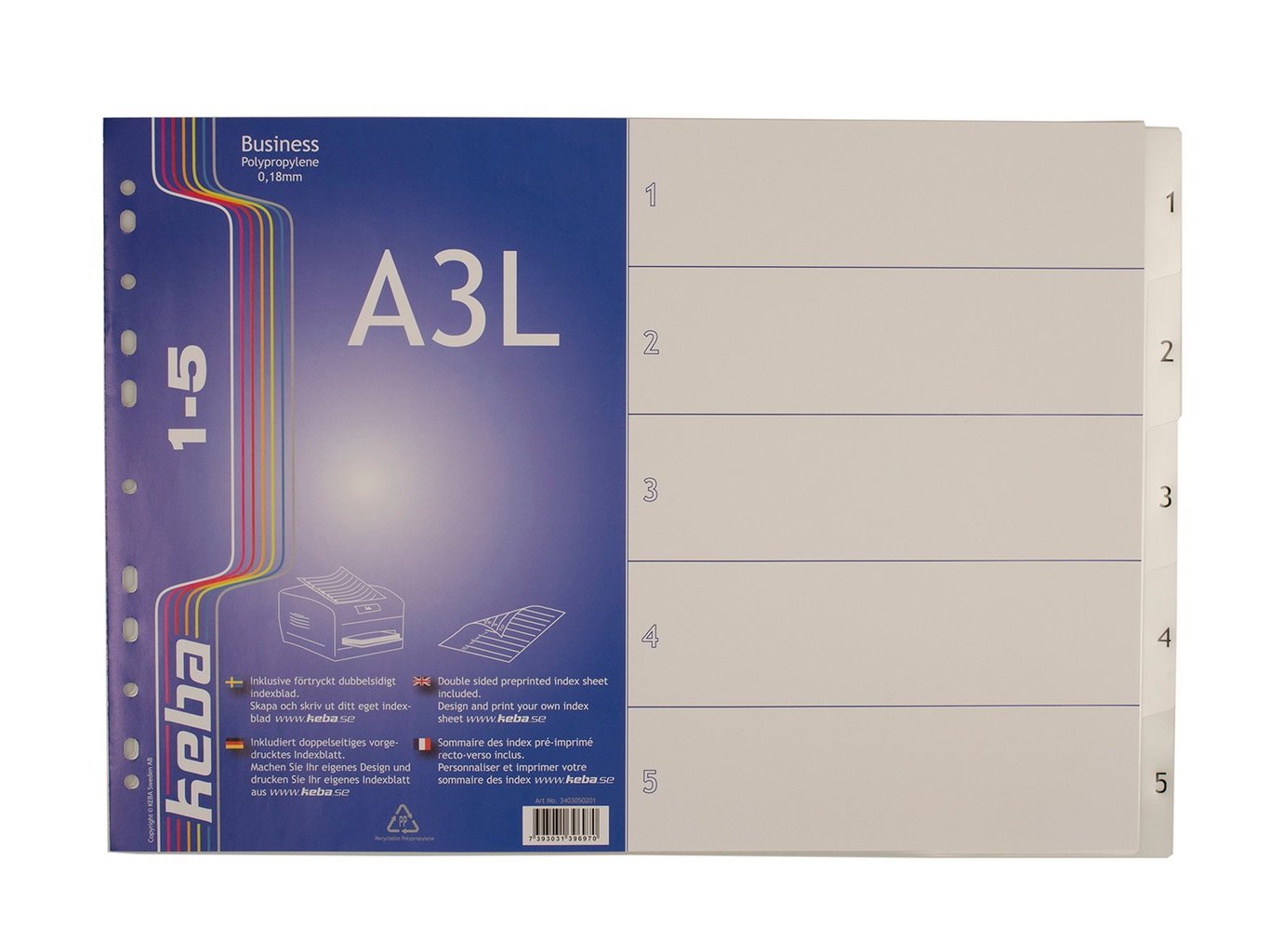 Pärmregister Keba Business plast 1-5 A3L i blått och vitt med numrerade fack