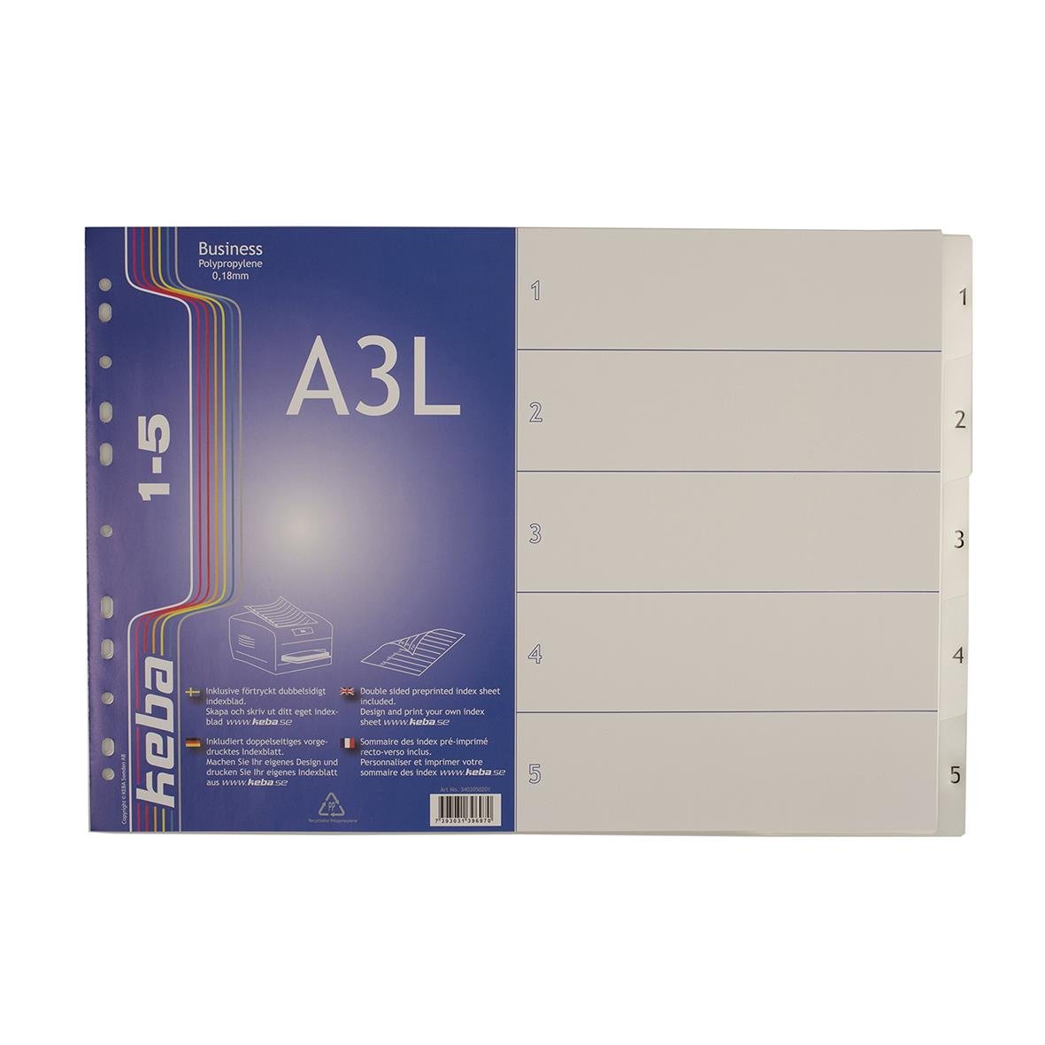 Pärmregister Keba Business plast 1-5 A3L i blått och vitt med numrerade fack