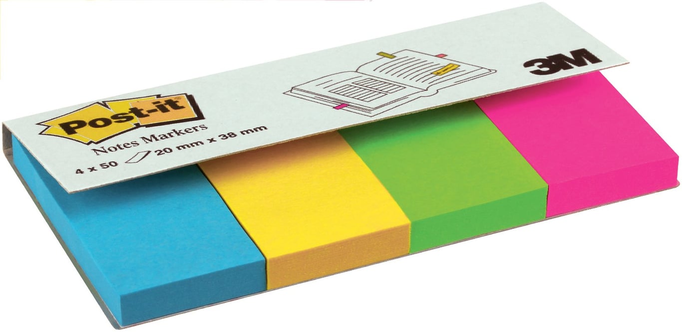 Post-it märkflik 4 färger, 20x38mm, 4x50 flikar