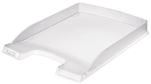 Tre brevlådor i svart vitt och transparent Leitz Slim