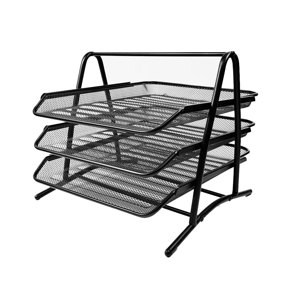 Svart trådkorg med tre fack för brevlåda eller kontorsmaterial