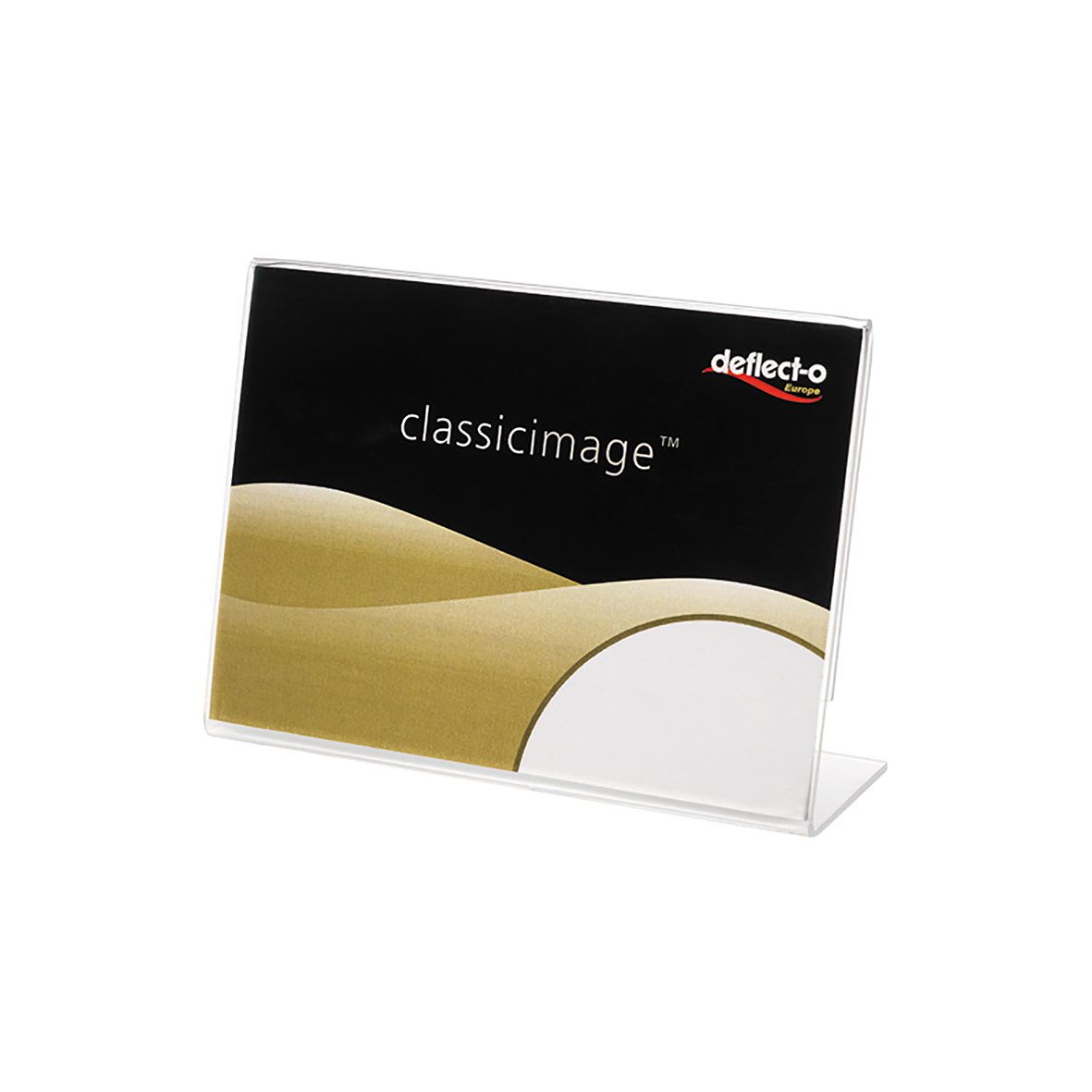 Skyltställ i akryl med L-fot för A7L-format, svart och vitt design