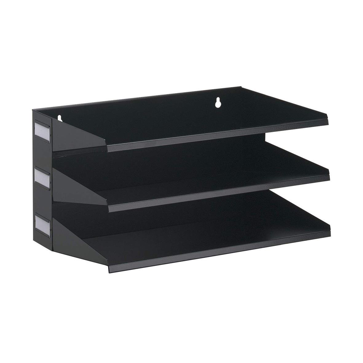 Svart metallsorteringsfack med tre fack för A4-papper