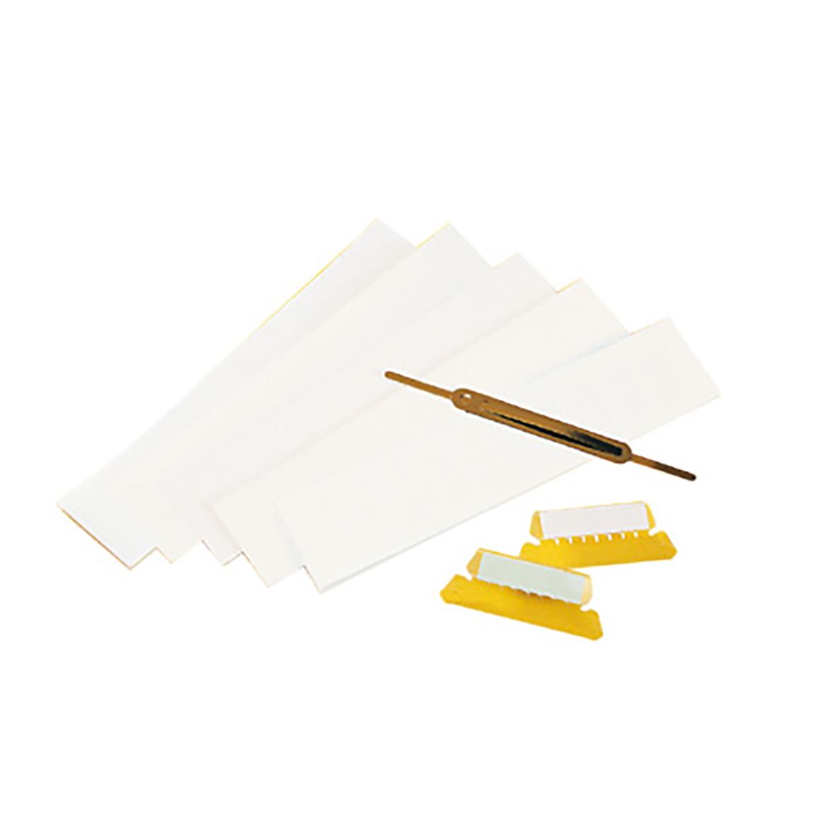 Vit rubrikhållare för insticksetiketter, 50 mm, med extra etiketter och verktyg